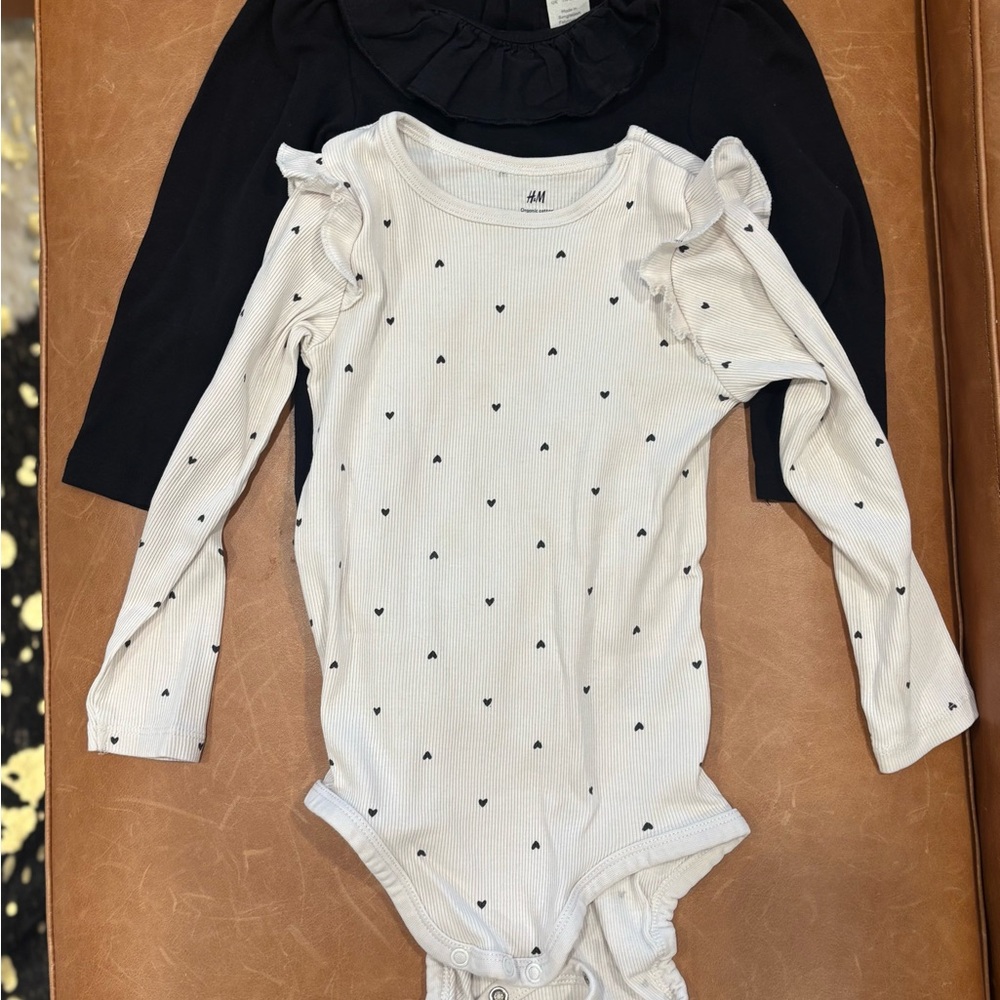 H&M Girls' Long Sleeve Heart One-Piece Bodysuit in White